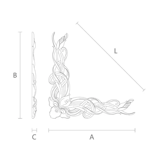 N-086 Art Nouveau Floral Wood Corner Onlay from oak